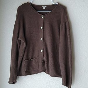 J.Jill boxy brown knit button up sweater